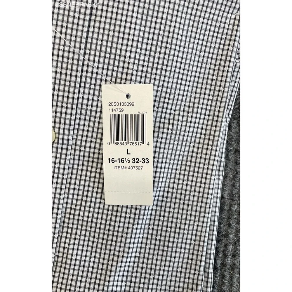 Van Heusen Men's Dress Shirt Flex Collar Regular Fit Black White Check NWT Sz L